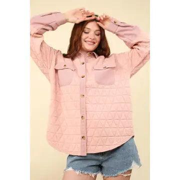 Pink Oversized Quilted Cozy Shacket Jacket Female Product Image