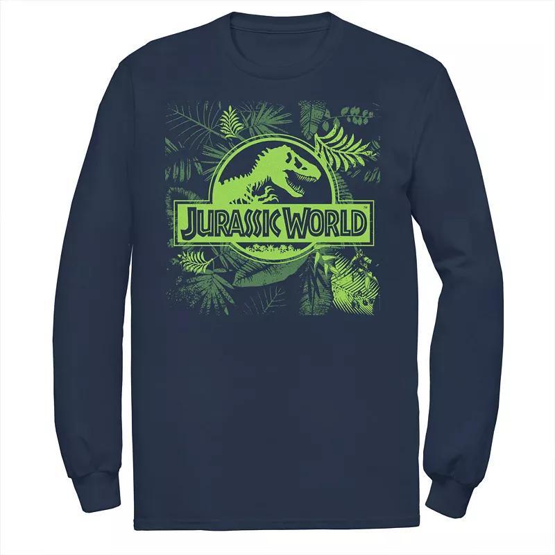 Mens Jurassic World Grey Jungle Classic Logo Long Sleeve Graphic Tee Blue Product Image