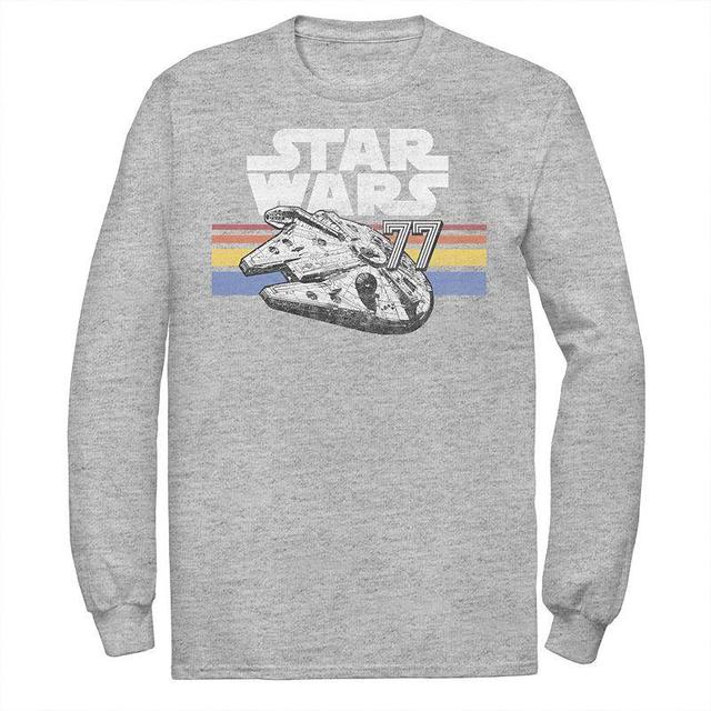 Mens Star Wars Millennium Falcon 77 Retro Lines Logo Long Sleeve Graphic Tee Athletic Grey Product Image