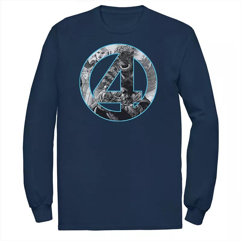 Mens Marvel Fantastic Four Comic Fill Center Chest Logo Tee Blue Product Image