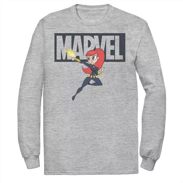 Mens Marvel Black Widow Chibi Action Pose Logo Outline Tee Athletic Grey Product Image