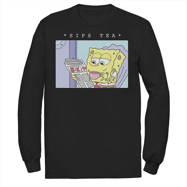 Mens SpongeBob SquarePants Sips Tea Meme Tee Black Product Image