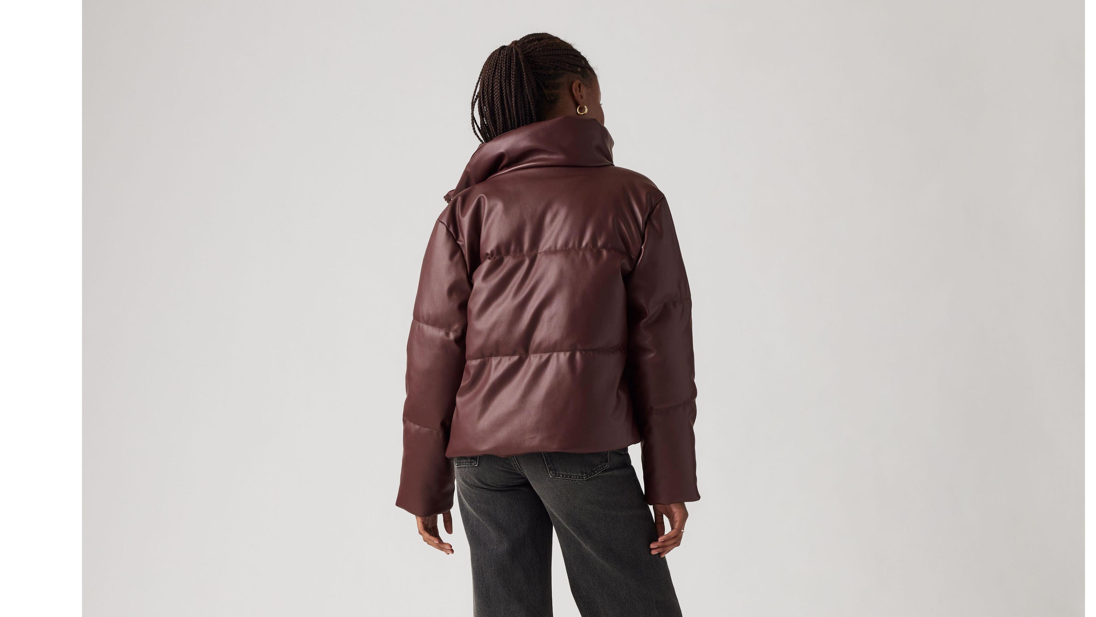 Faux Leather Puffer Jacket Product Image