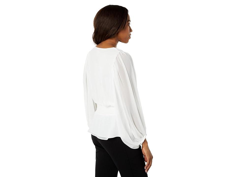 Vince Camuto Long Sleeve V-Neck Peplum Chiffon Blouse (New Ivory) Women's Clothing Product Image