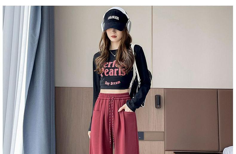 Drawstring Waist Plain Wide Leg Sweatpants Product Image