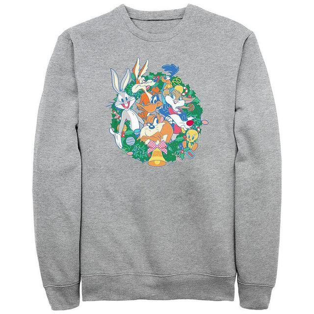 Mens Looney Tunes Christmas Wreath Graphic Fleece Athletic Grey Product Image