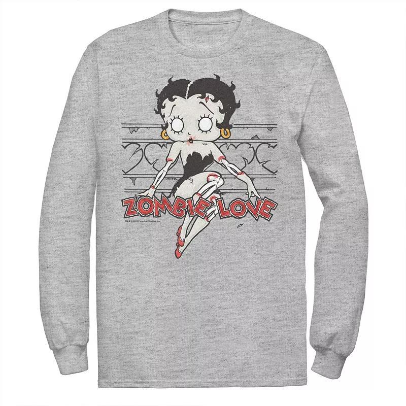 Mens Betty Boop Halloween Zombie Love Pose Long Sleeve Graphic Tee Med Grey Product Image