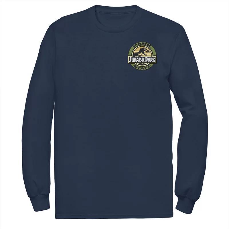 Mens Jurassic Park Staff Logo Pocket Patch Long Sleeve Graphic Tee Blue Product Image