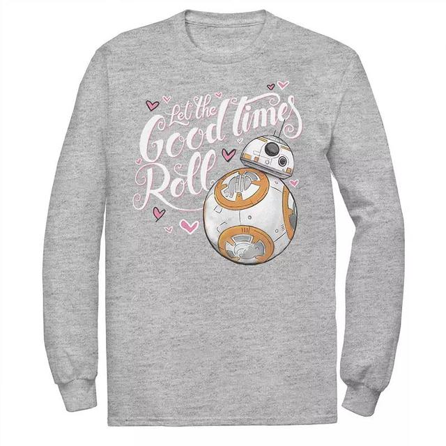 Mens Star Wars Valentines Day BB-8 Let The Good Times Roll Hearts Tee Athletic Grey Product Image