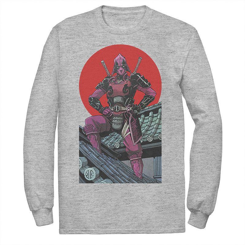 Mens Marvel Deadpool Samurai Warrior Pose Red Sun Tee Athletic Grey Product Image