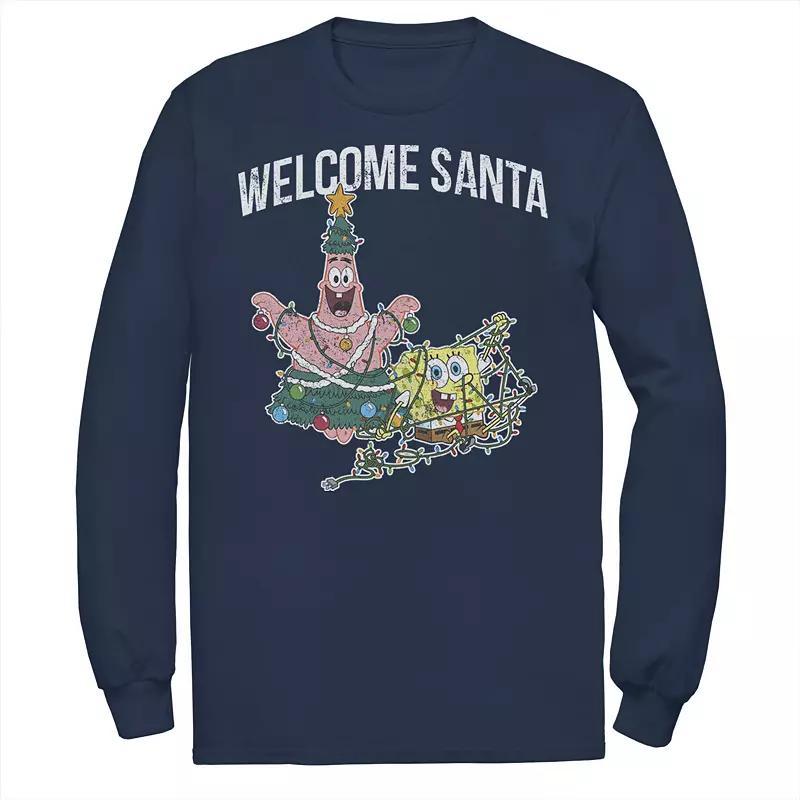 Mens Nickelodeon Spongebob Squarepants Patrick Star Welcome Santa Christmas Long Sleeve Graphic Tee Blue Product Image