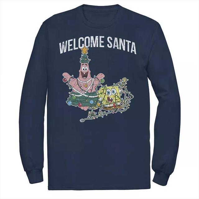 Mens Nickelodeon Spongebob Squarepants Patrick Star Welcome Santa Christmas Long Sleeve Graphic Tee Product Image