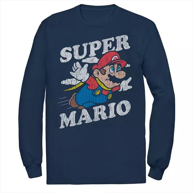 Mens Super Mario Retro Distressed lying Portrait Long Sleeve Tee Blue Product Image