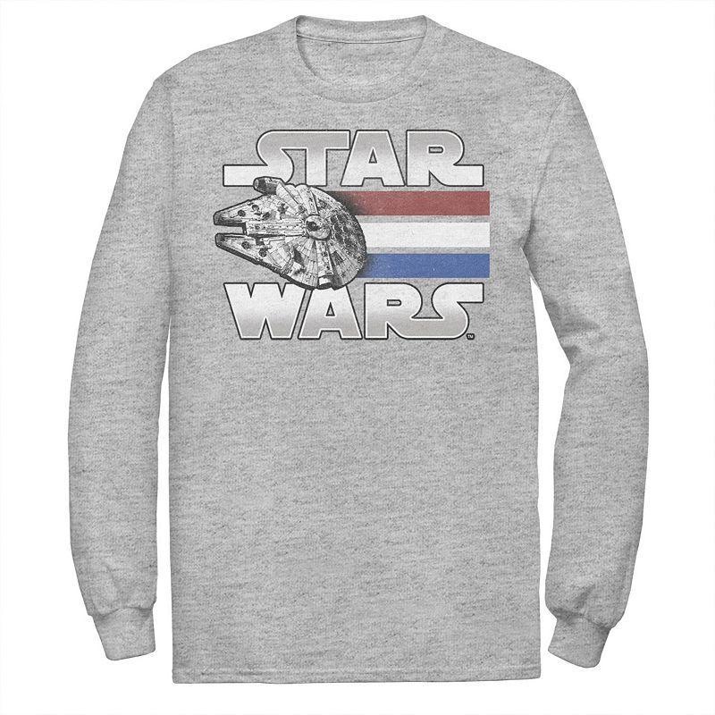 Mens Star Wars Millennium Falcon Red White & Blue Stripes Long Sleeve Tee Grey Product Image