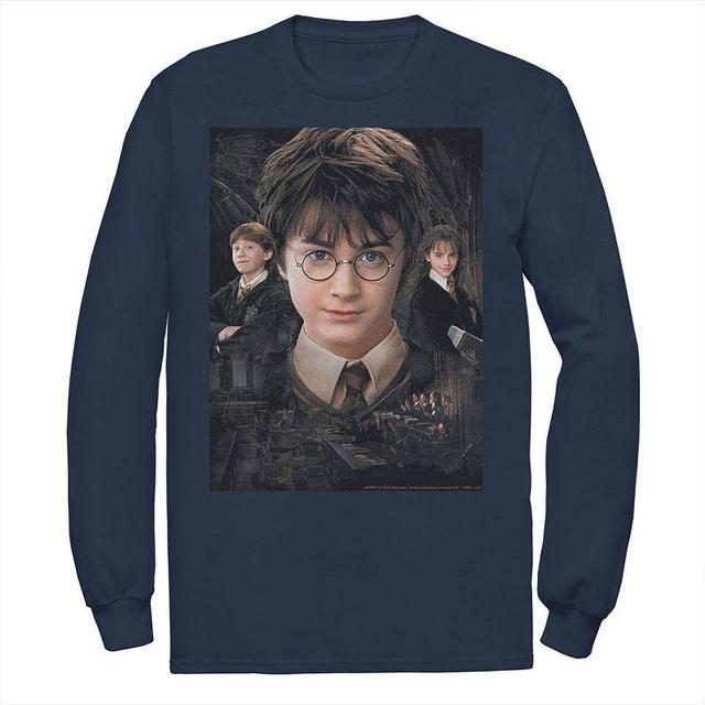 Mens Harry Potter Chamber Of Secrets Harry Ron Hermione Poster Tee Blue Product Image