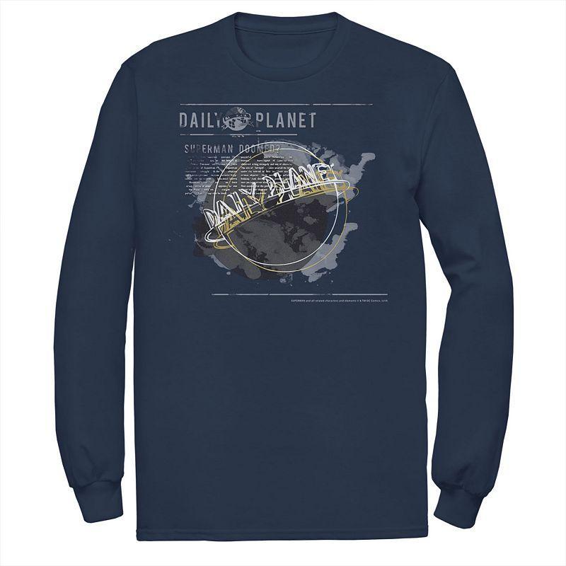 Mens DC Comics Superman Daily Planet Circle Poster Long Sleeve Graphic Tee Blue Product Image