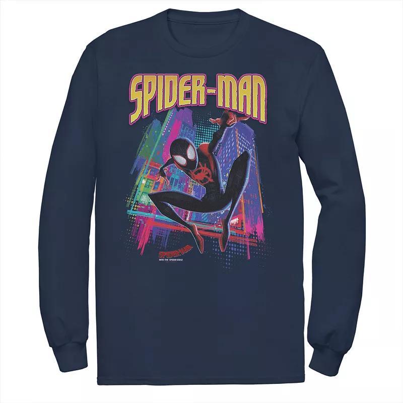 Mens Marvel Into The Spider-Verse Neon Skyline Tee Blue Product Image