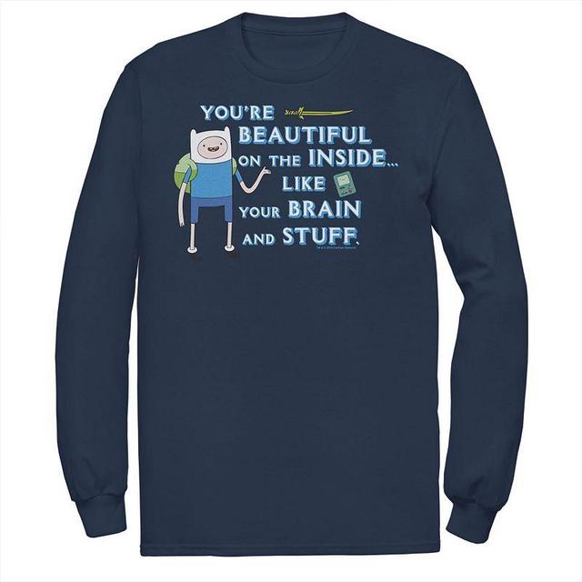 Mens Adventure Time Finn Youre Beautiful On The Inside Portrait Long Sleeve Tee Blue Product Image