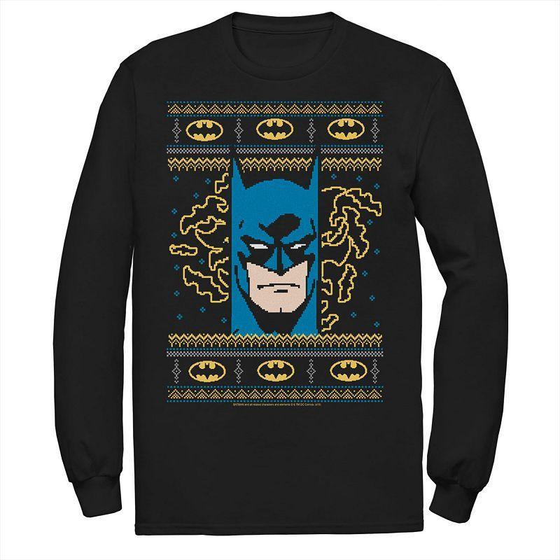 Mens DC Comics Batman Face Christmas Sweater Style Tee Product Image