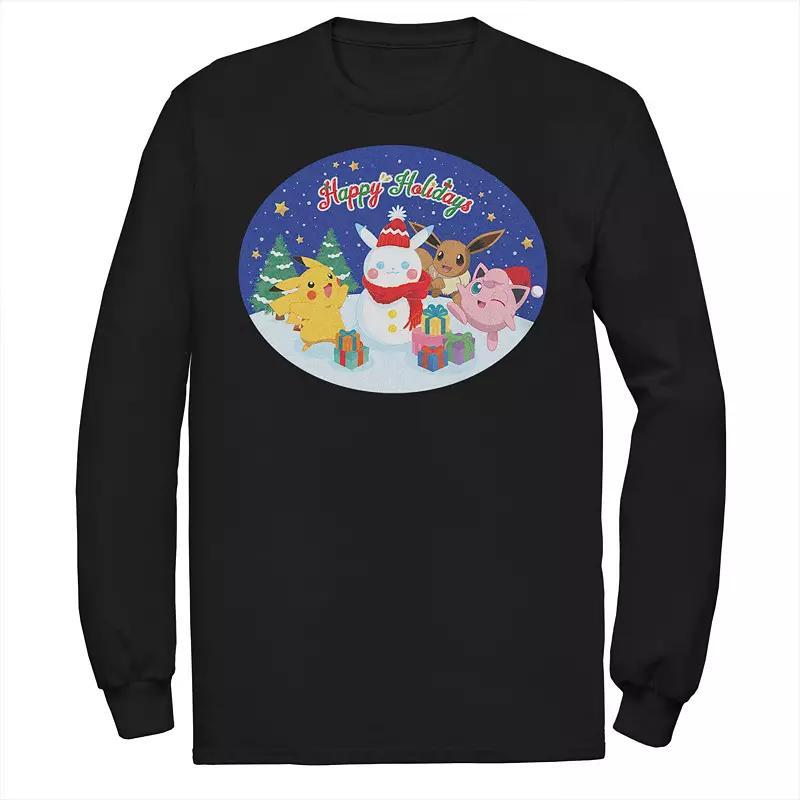 Mens Pokemon Snow Fun Happy Holidays Long Sleeve Tee Product Image