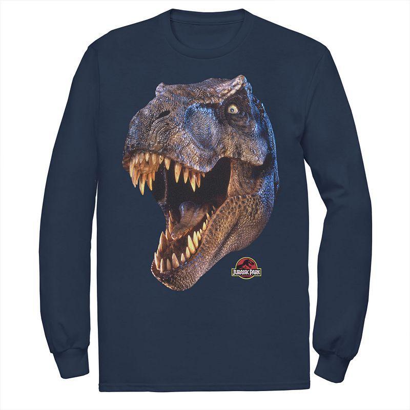 Mens Jurassic Park T-Rex Head Roar Long Sleeve Tee Blue Product Image