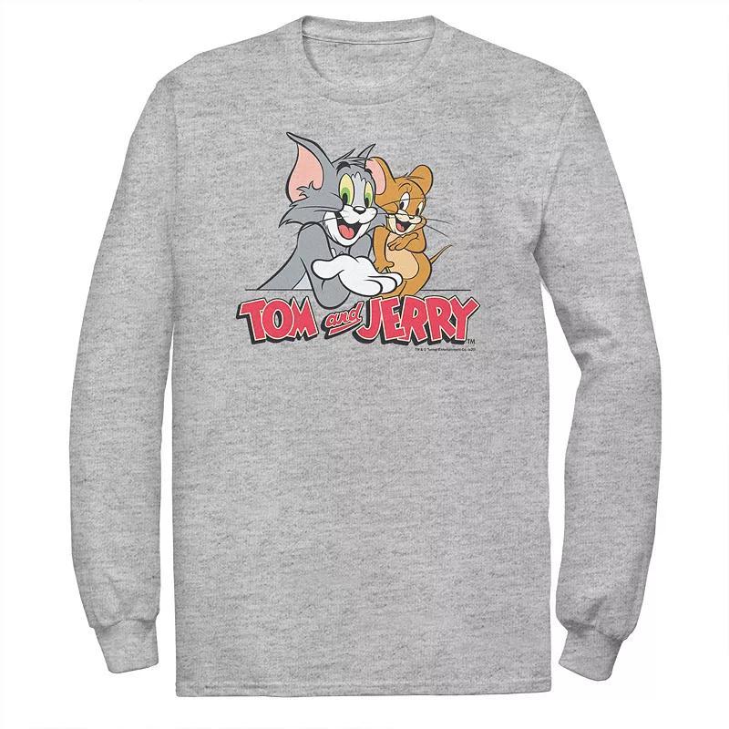 Big & Tall Tom and Jerry Pals Logo Long Sleeve Graphic Tee, Mens Athletic Grey Product Image