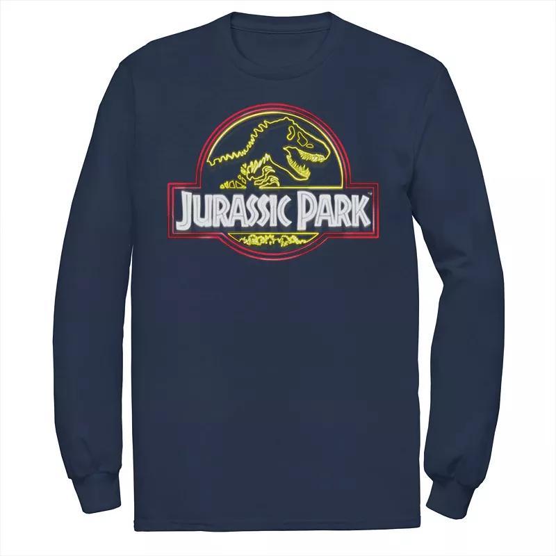 Mens Jurassic Park Neon Sign Fossil Logo Tee Blue Product Image