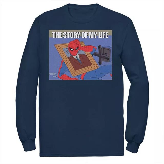 Mens Marvel Spider-Man The Story Of My Life Humor Portrait Tee Blue Product Image