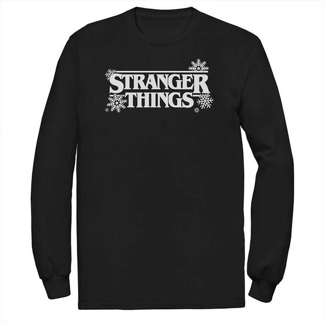 Big & Tall Stranger Things Holidays Snowflakes White Logo Long Sleeve Tee, Mens Product Image