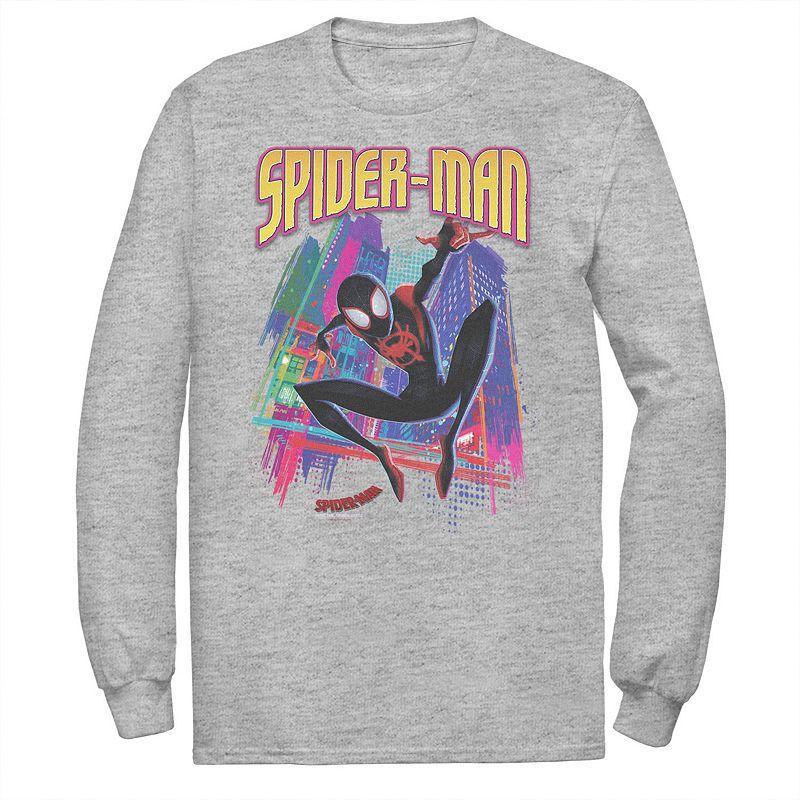 Mens Marvel Into The Spider-Verse Neon Skyline Tee Athletic Grey Product Image