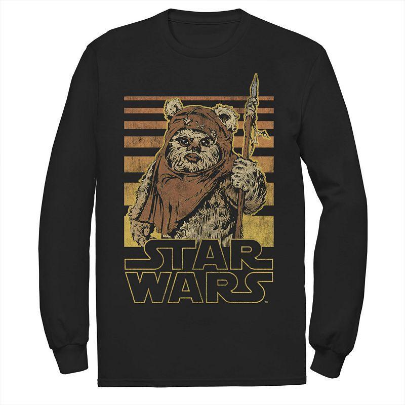 Mens Star Wars Wicket Retro Ewok Sunset Halftone Long Sleeve Graphic Tee Product Image