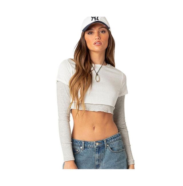 EDIKTED Layered Long Sleeve Crop Top Product Image