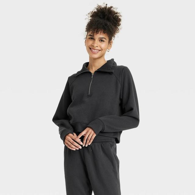 Womens Fleece Half Zip Pullover Sweatshirt - All In Motion Black M Product Image