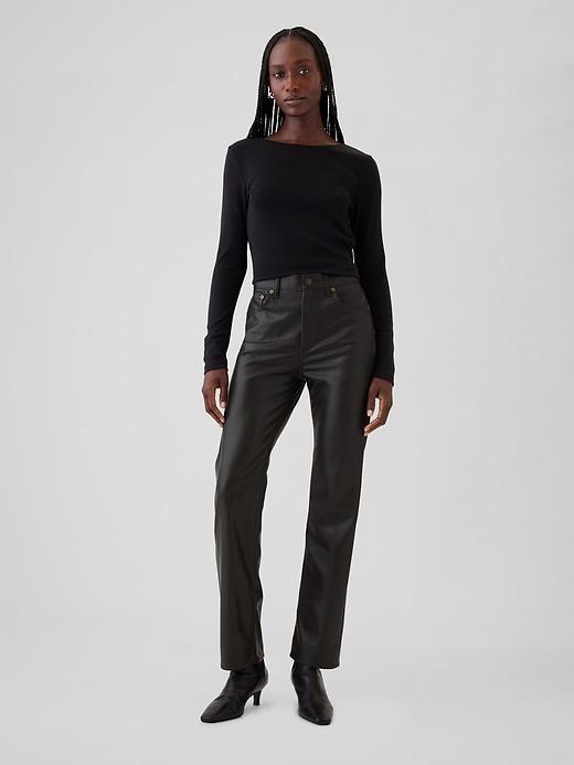 High Rise Recycled Vegan Leather &apos;90s Straight Pants Product Image