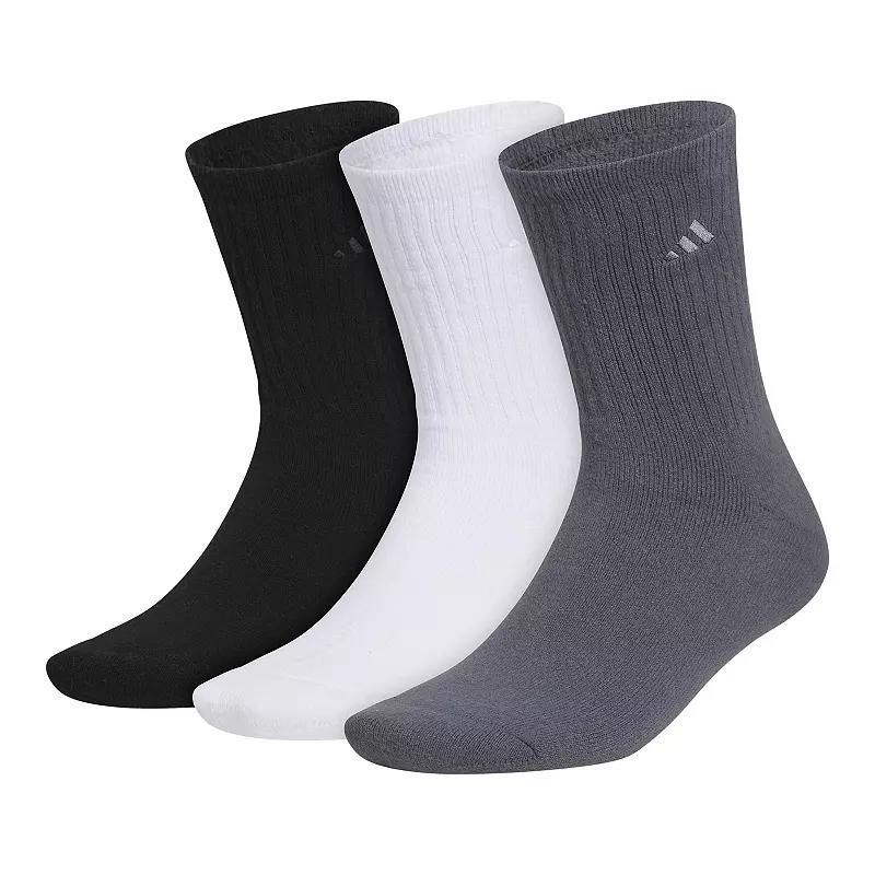 Mens adidas Cushioned Comfort 3-Pack Crew Socks Black Wht Gry Product Image