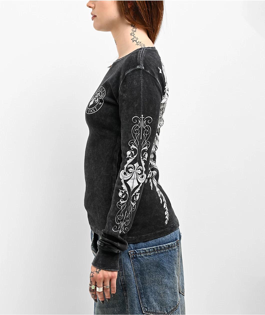 Affliction Simulation Black Thermal Long Sleeve T-Shirt Product Image