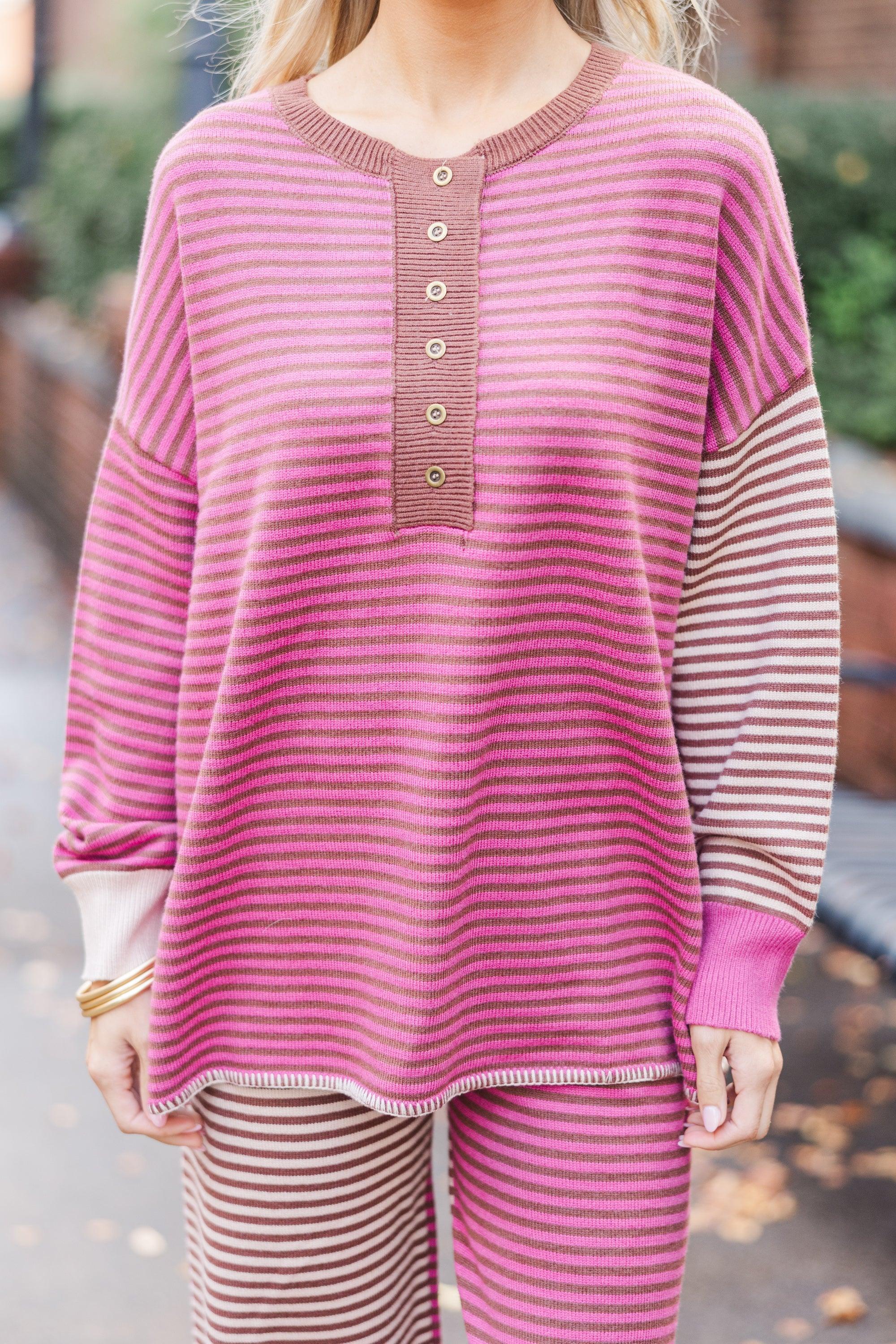 Let's Stay In Berry Striped Pullover Female Product Image