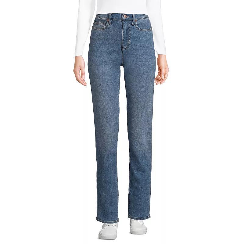 Petite Lands End Recover High-Rise Straight-Leg Jeans, Womens Blue Product Image