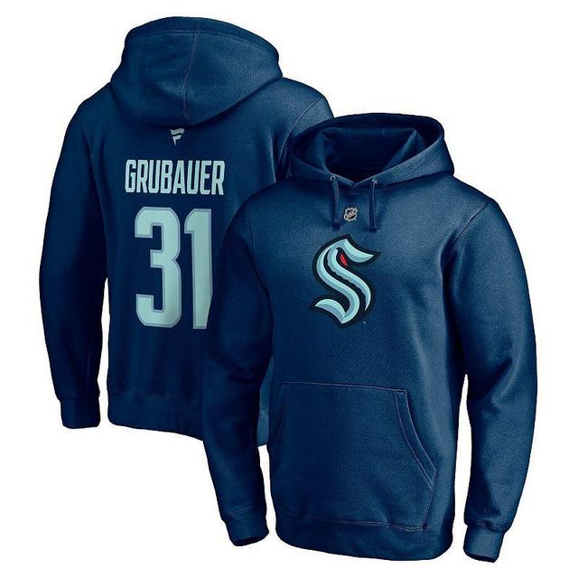 Mens Fanatics Branded Philipp Grubauer Deep Sea Blue Seattle Kraken Authentic Stack Player Name & Number Fitted Pullover Hoodie Krk Blue Product Image