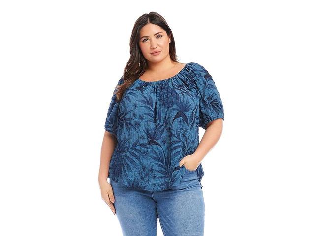 Karen Kane Plus Size Peasant Top (Print) Women's Clothing Product Image