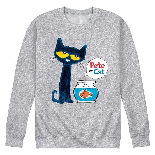 Mens Pete the Cat Pete and Goldfish Fleece Sweatshirt Grey Gray Product Image