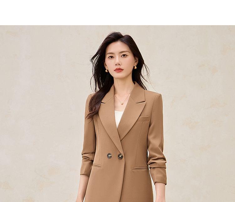 Peak Lapel Plain Double Breasted Blazer / High Rise Wide Leg Suit Pants / Set Product Image