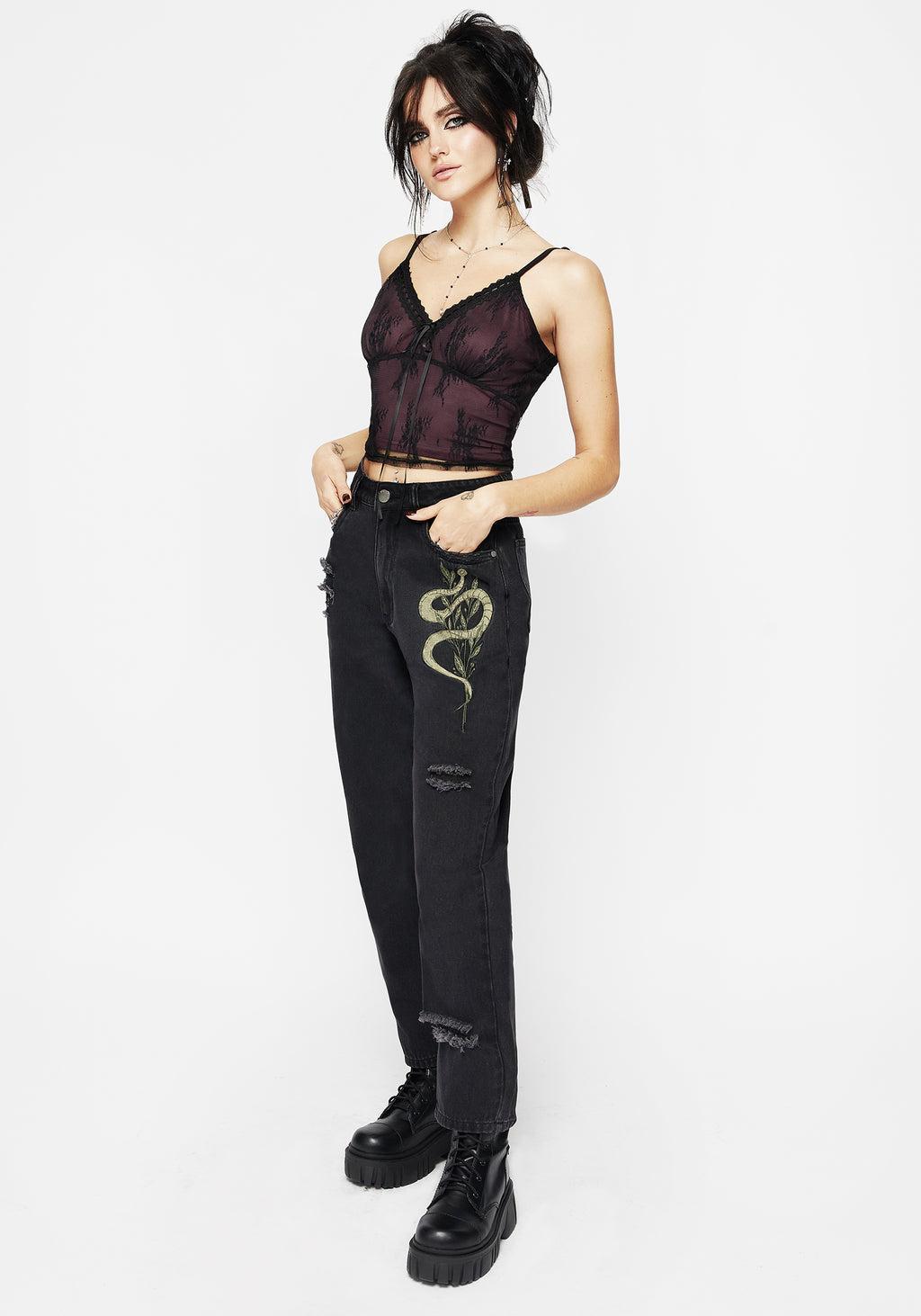 Nirah Embroidered Distressed Mom Jeans Product Image