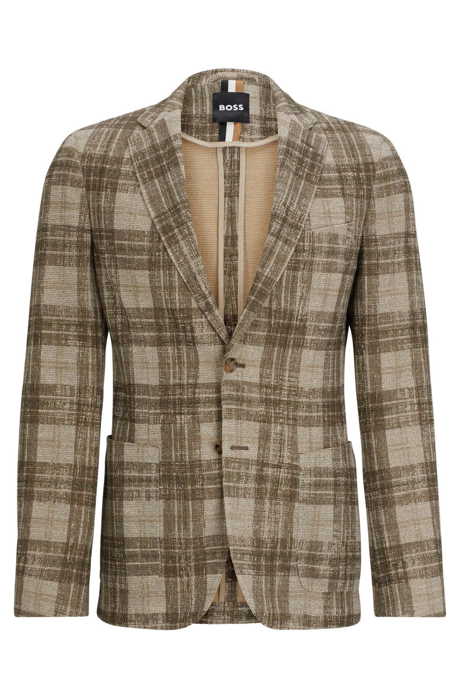 Boss Slim-Fit Jacket in Checked Stretch Jersey Product Image