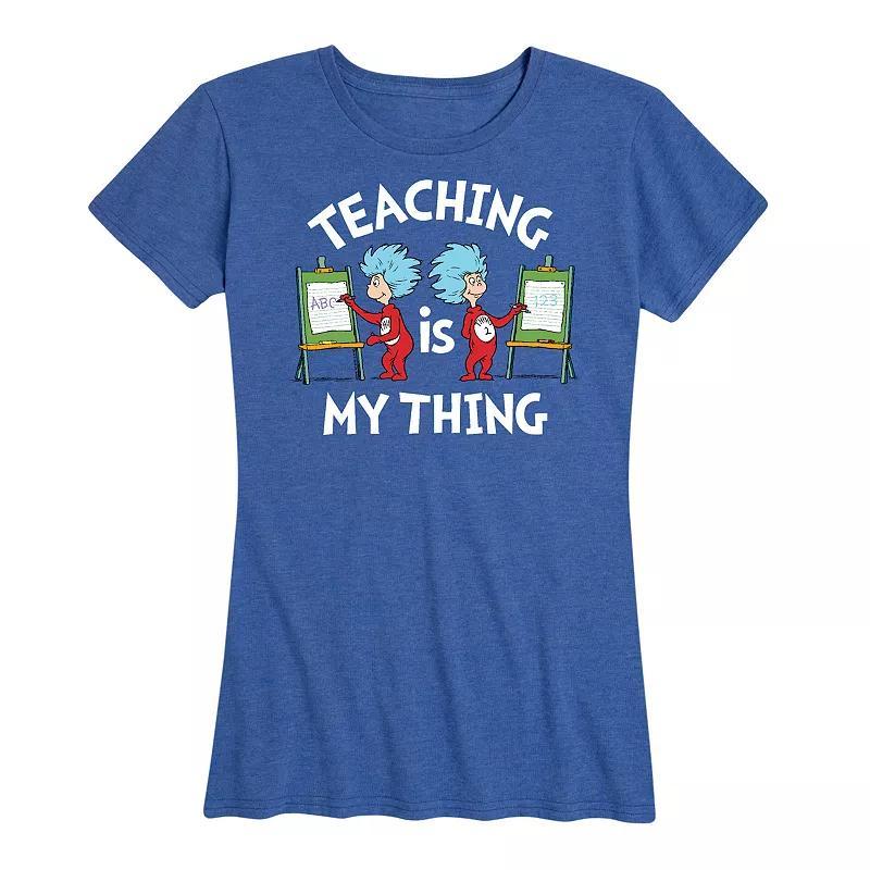 Womens Dr. Seuss Teaching Is My Thing Graphic Tee, Girls Grey Blue Product Image