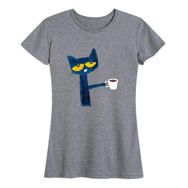 Womens Pete The Cat with Coffee Graphic Tee Med Grey Product Image