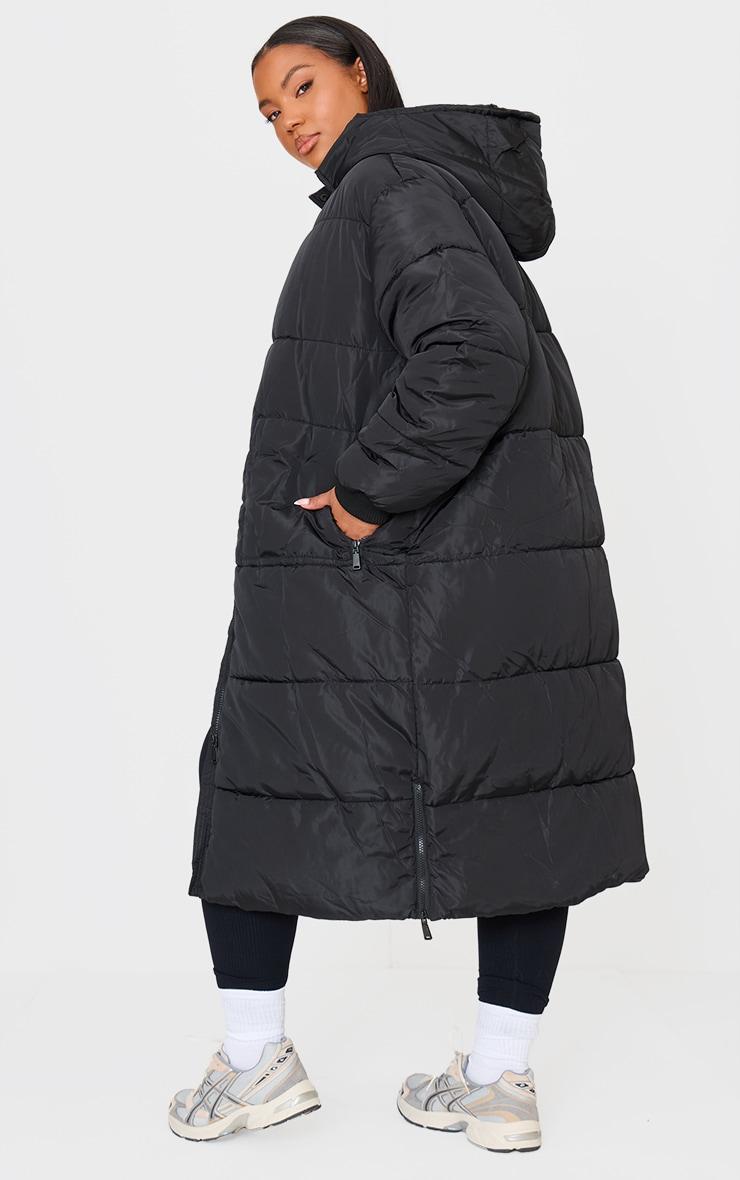 Plus Black Maxi Contrast Hooded Puffer Jacket Product Image