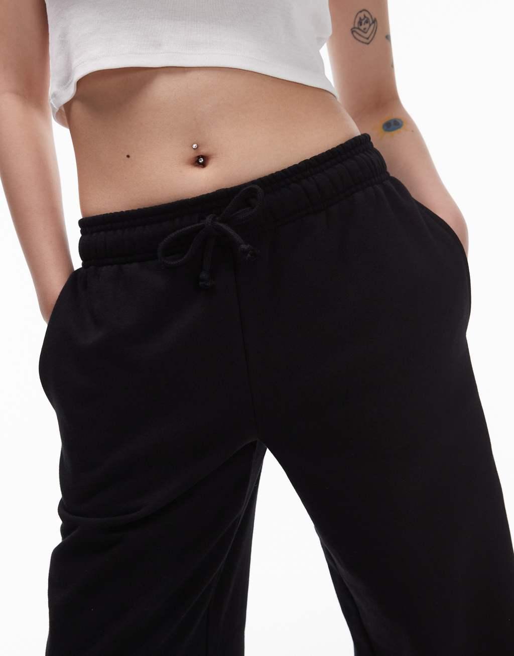 Topshop Petite straight leg sweatpants in black Product Image