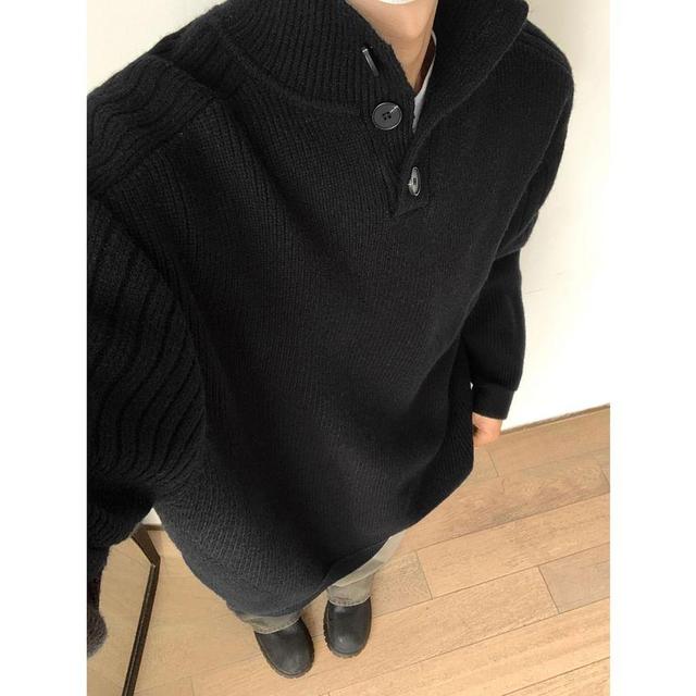 Stand Collar Plain Sweater Product Image