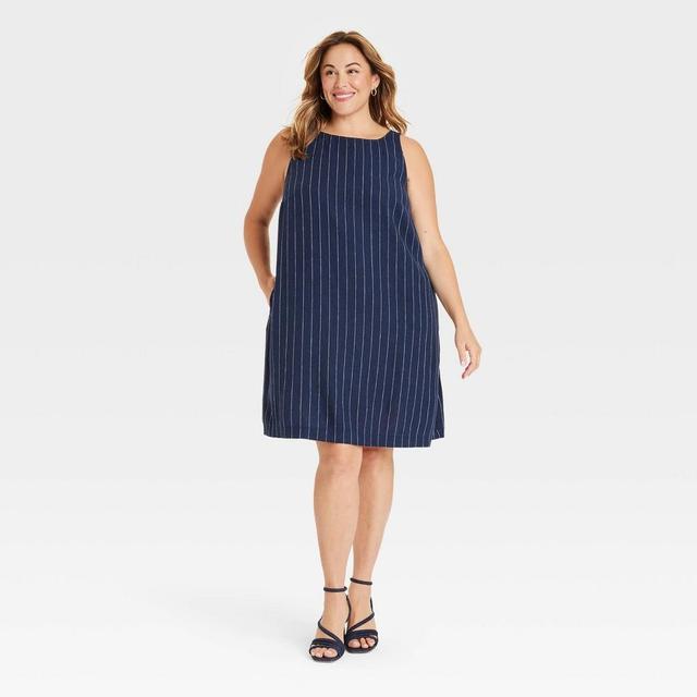 Womens Mini Shift Dress - Ava & Viv Navy Blue Striped 1X Product Image